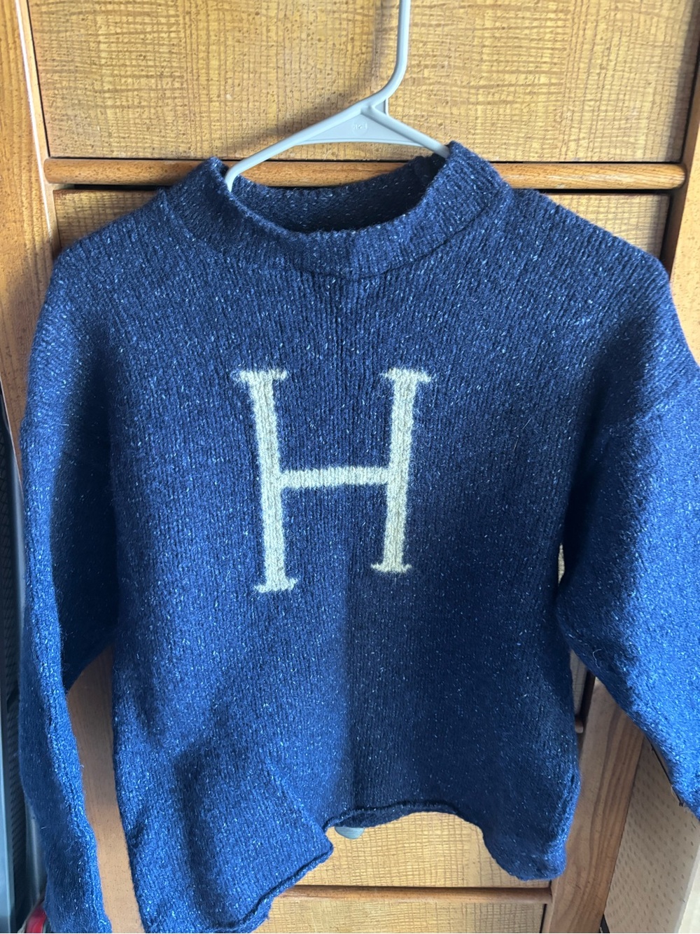 Harry Potter Holiday Navy Wool Blend Sweater with Cream 'H' Accent